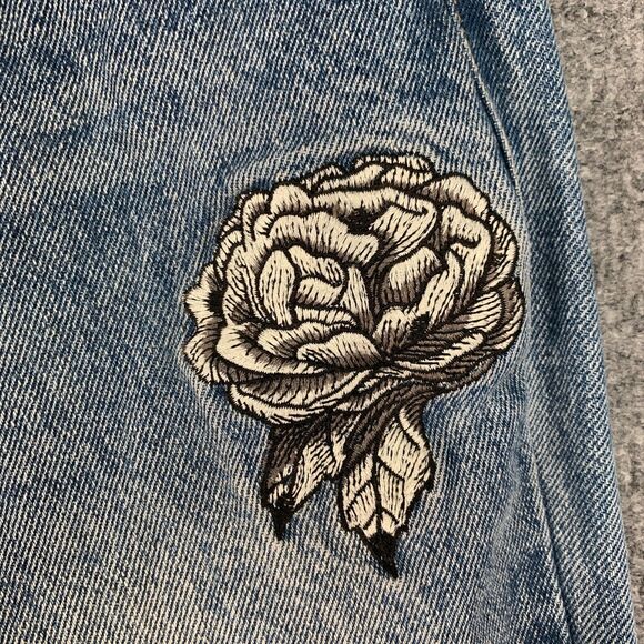 RVCA Jean Women 25 Indigo Worn Kewl Kid Anp Denim Boyfriend Embroidered Rip Knee - Picture 5 of 15